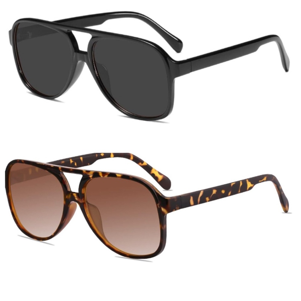 2 Pairs of Trendy Retro Aviator Sunglasses Black & Brown Tortoise